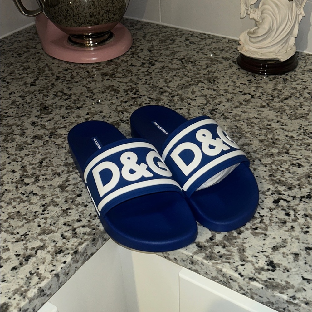 D&G Royal Blue Slides with White Logo